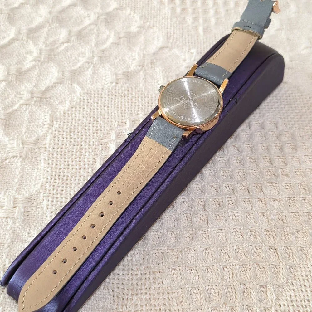 Rose Gold Pink Brushed Silver Face Gray Band Round Women's Wrist Watch Running